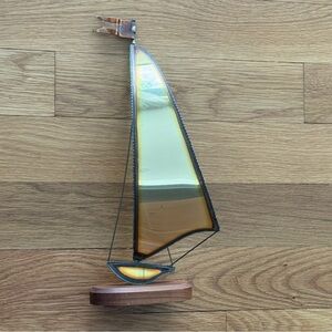 Mid-Century Signed John DeMott Brass Sailboat Sculpture Nautical Coastal Decor
